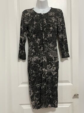 Ann Taylor Petite Black  Abstract Print Sheath Dress